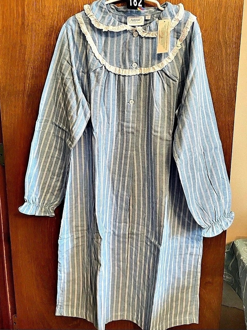 National 23003B3T 1X Striped Pajama Dress Blue & White Size 1X NWT